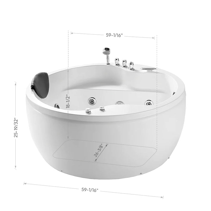 59" Freestanding Whirlpool Round Tub with Right Drain EMPV-59JT005