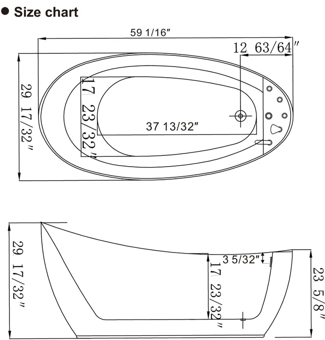 59" Freestanding Whirlpool Tub with Reversible Drain EMPV-59AIS04