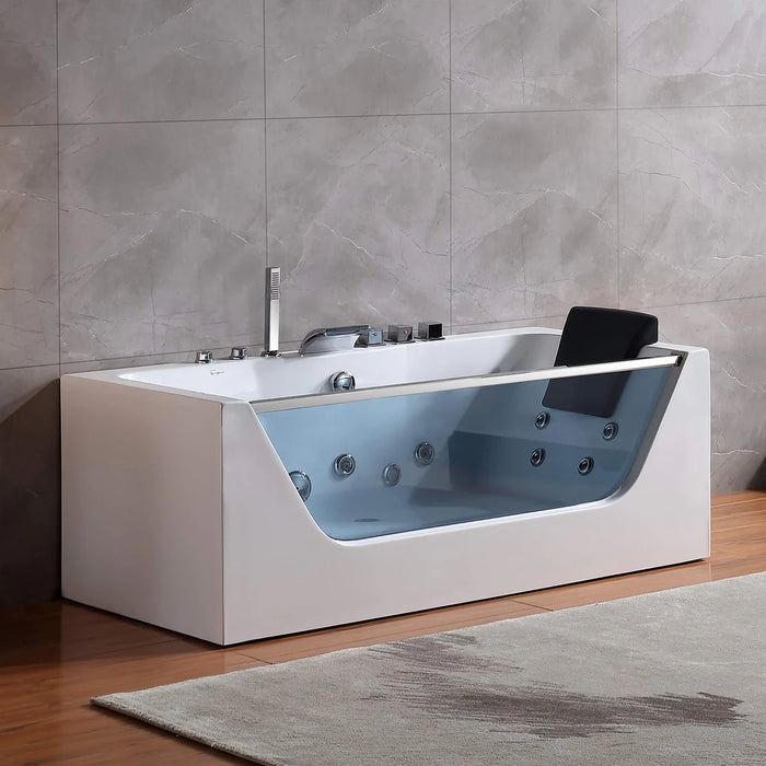 67" Alcove Whirlpool LED Bathtub with Center Drain EMPV-67JT408LED