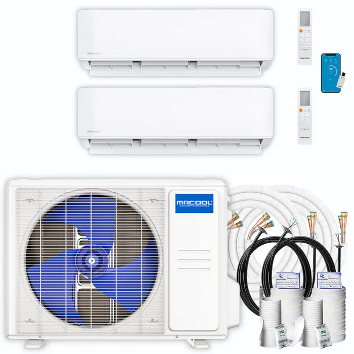 MRCOOL DIY Mini Split - 18,000 BTU 2 Zone Ductless Air Conditioner and Heat Pump with line set. Install Kit