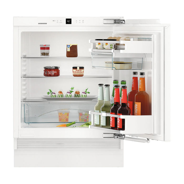 Under-worktop refrigerator for integrated use